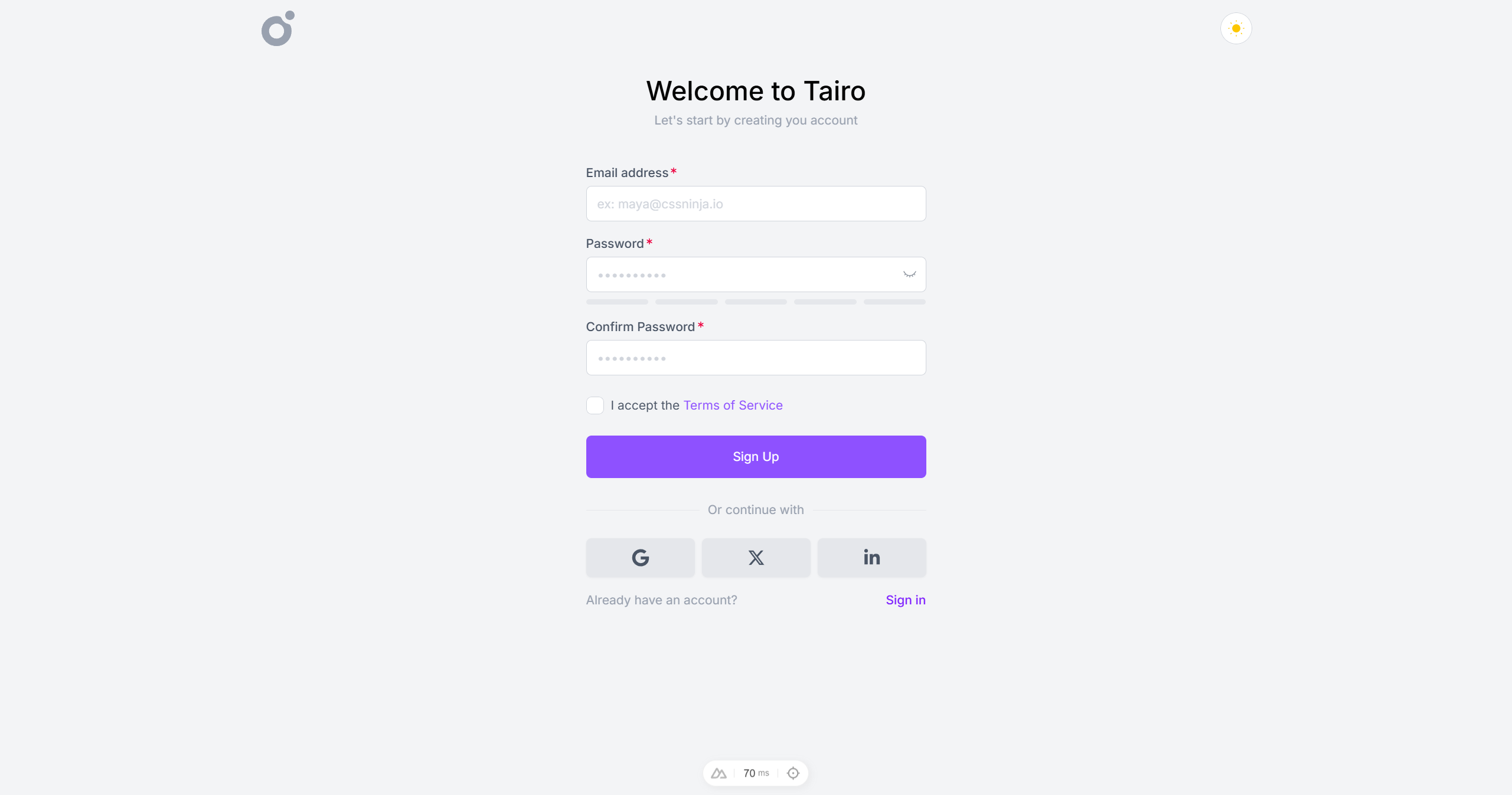 Tairo - Signup 2