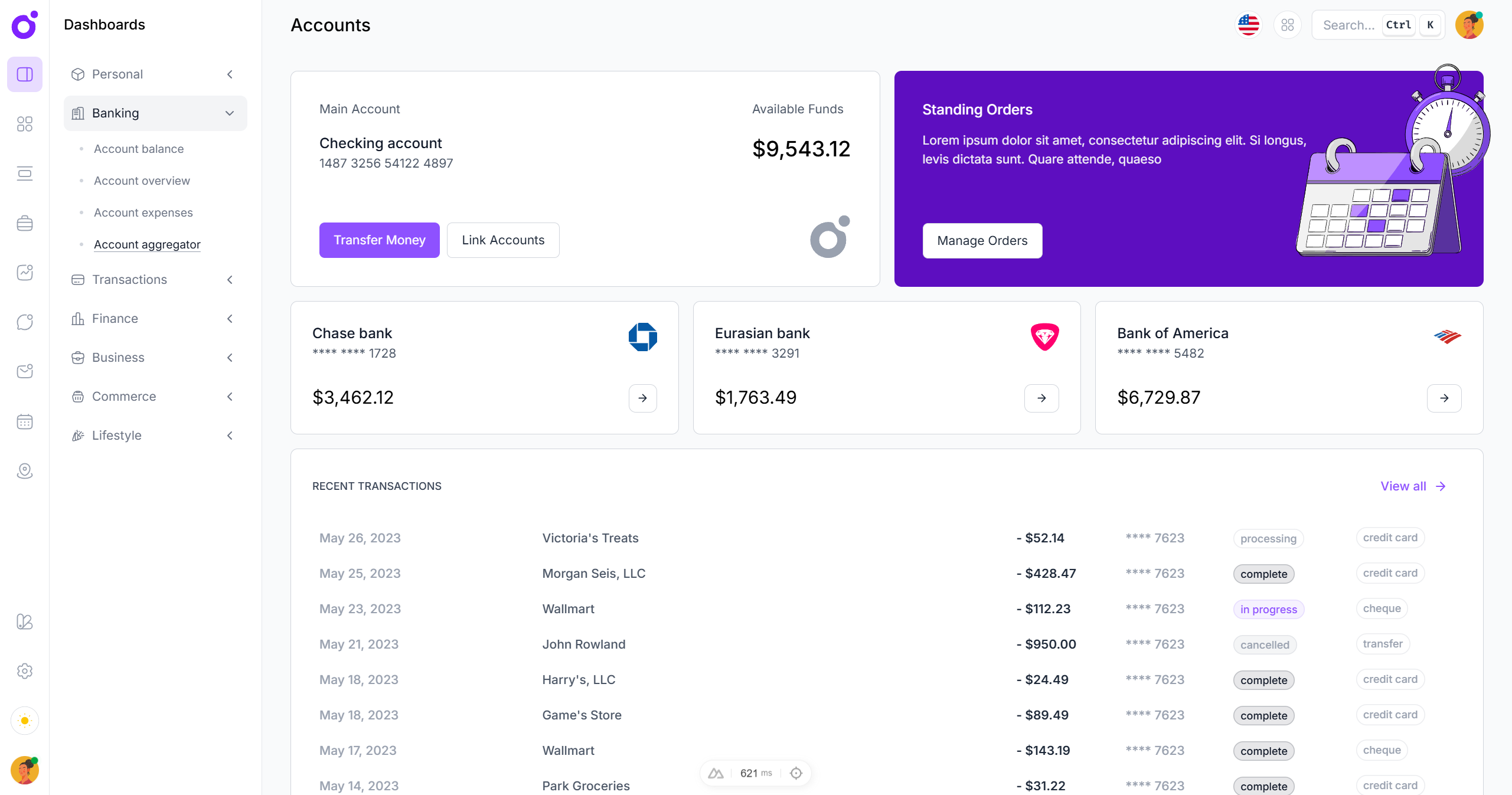 Tairo - Banking dashboard v5