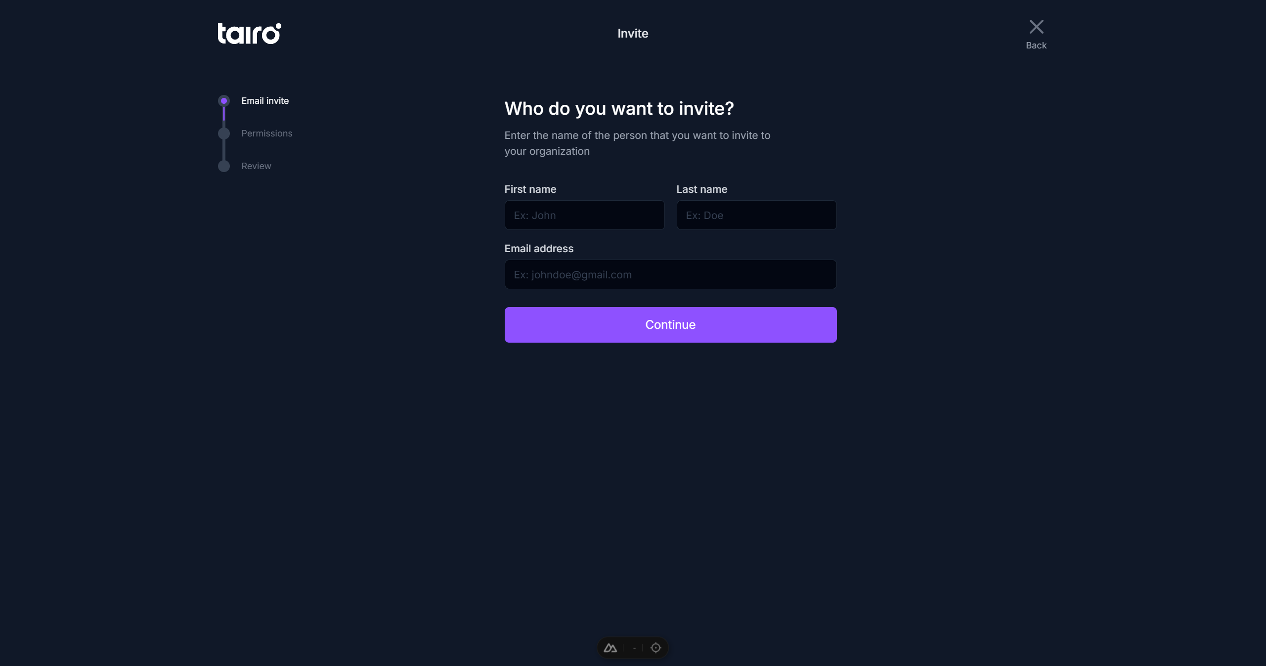 Tairo - Invite - Step 1