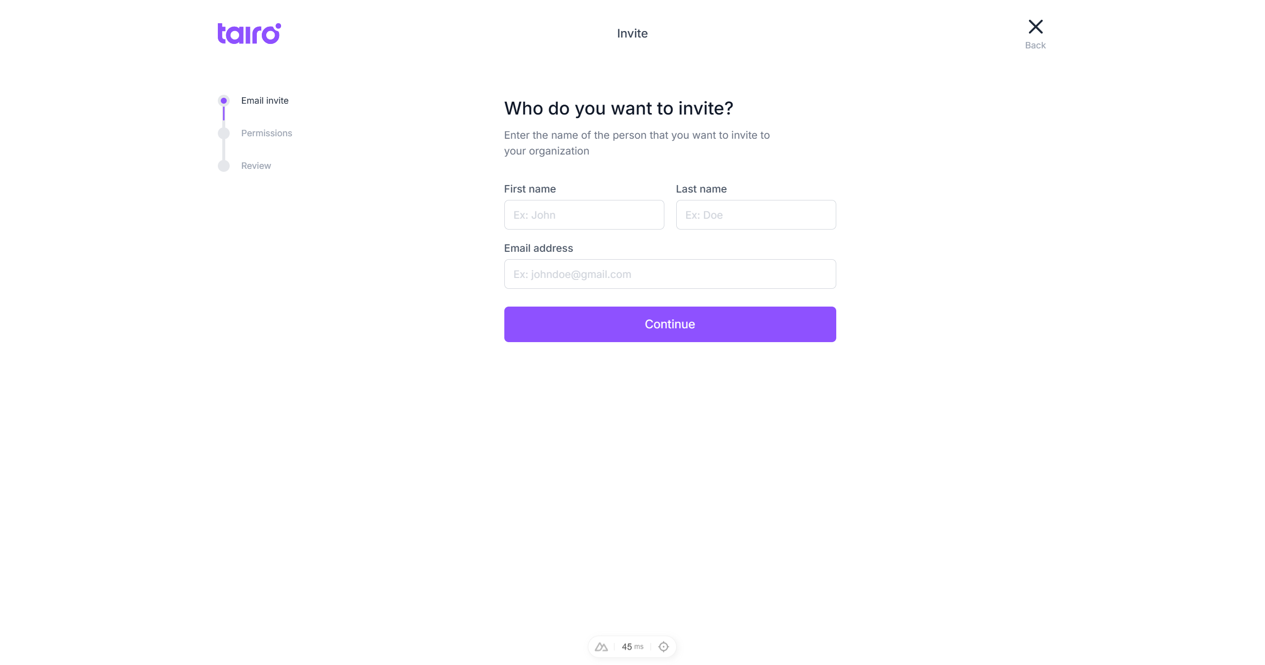 Tairo - Invite - Step 1