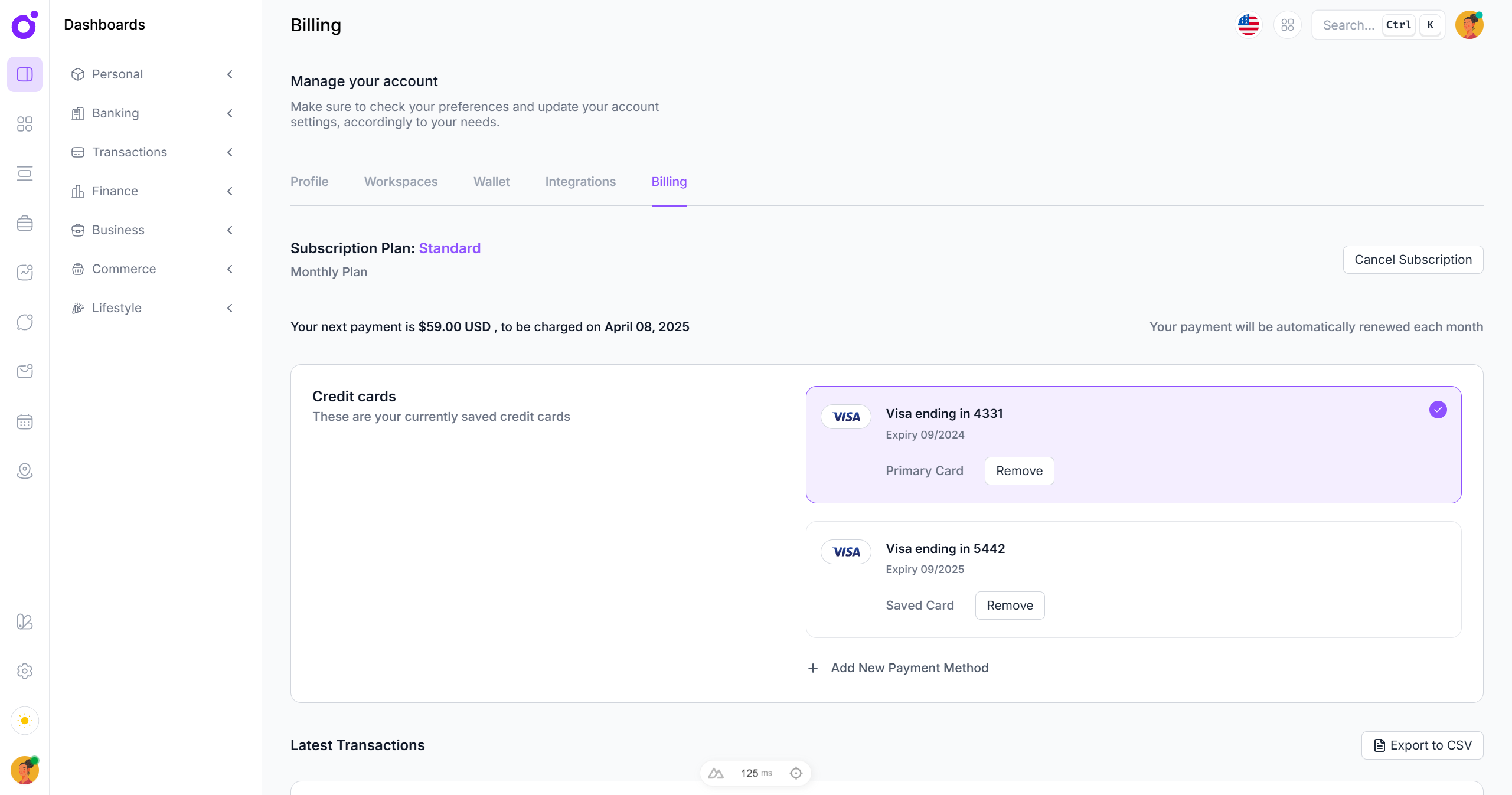 Tairo - Preferences - Billing