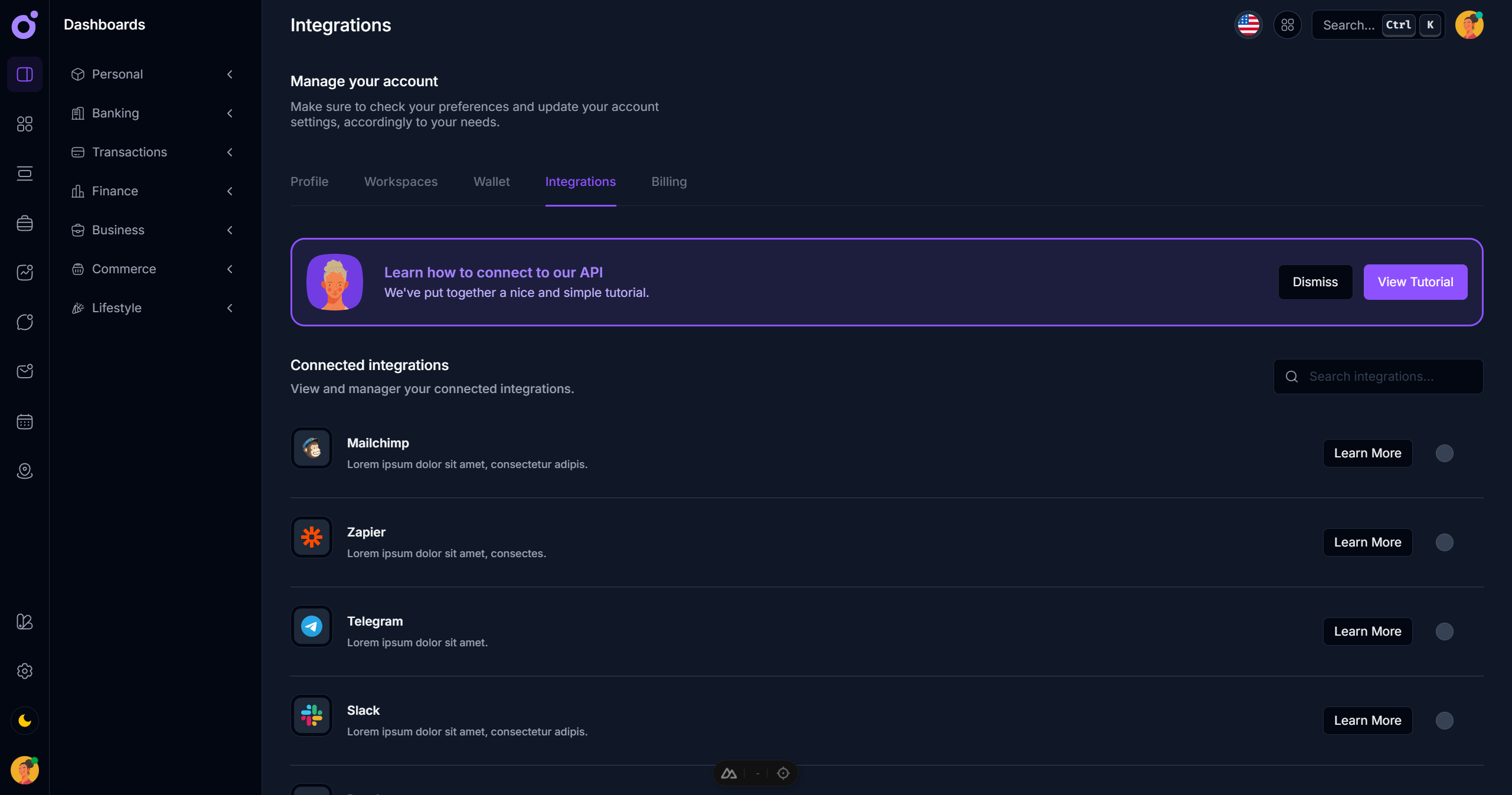 Tairo - Preferences - Integrations