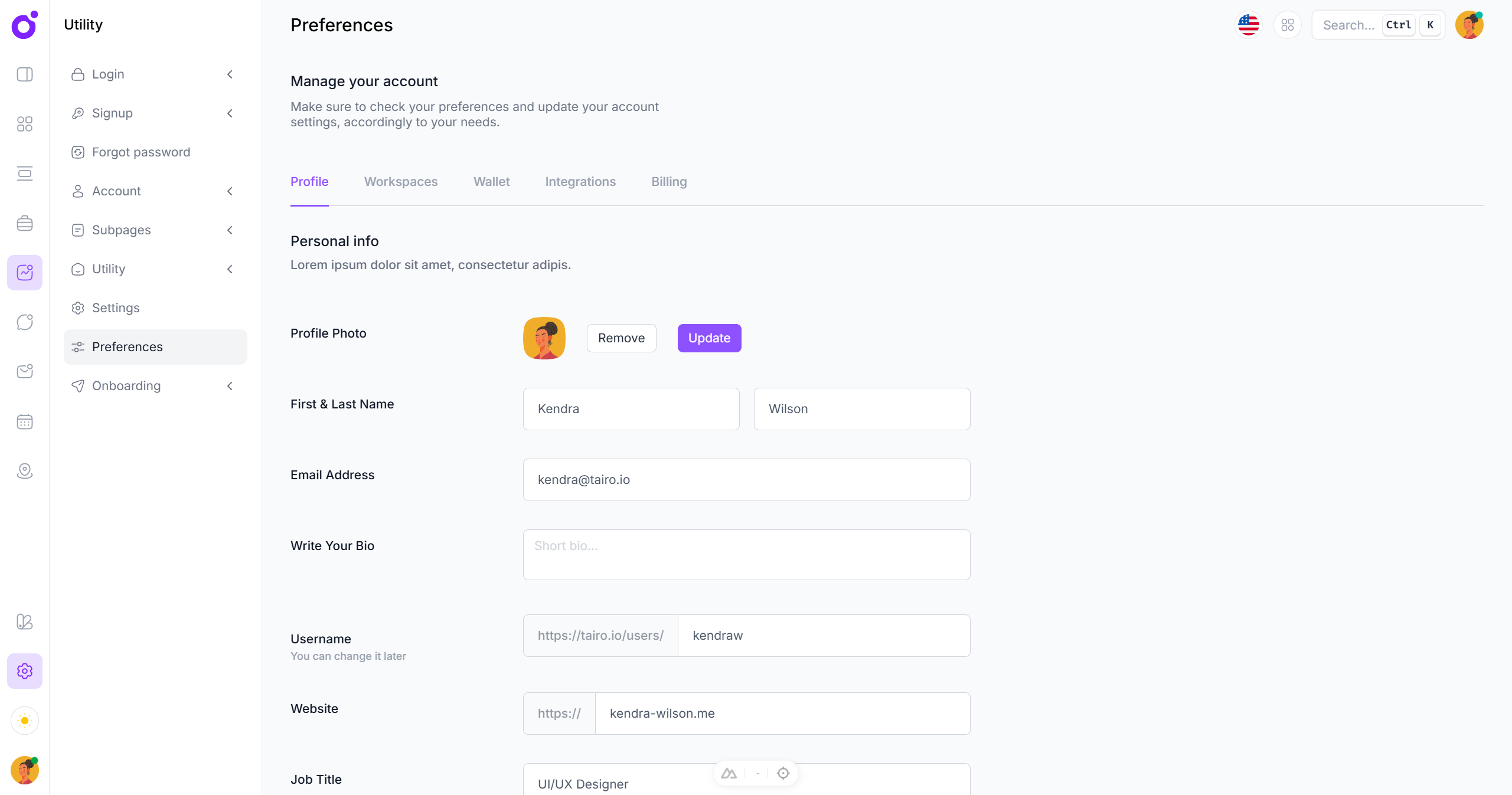 Tairo - Preferences - Profile