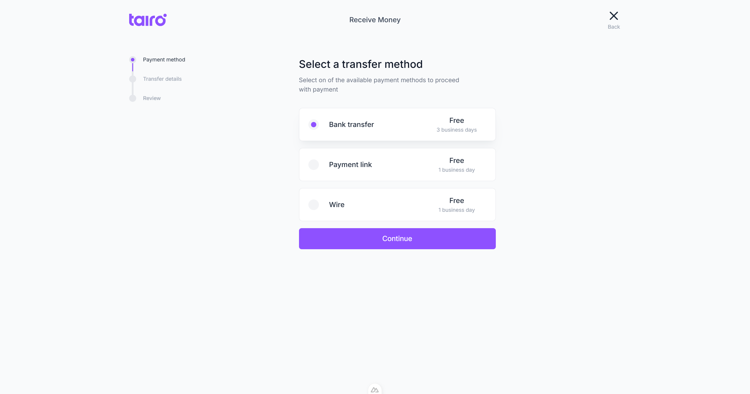Tairo - Receive - Step 1