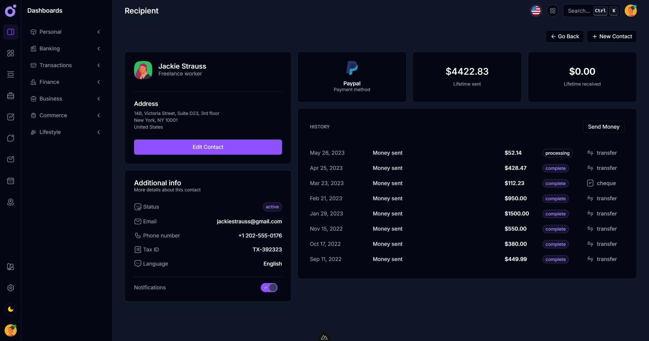 Tairo - Contact recipient