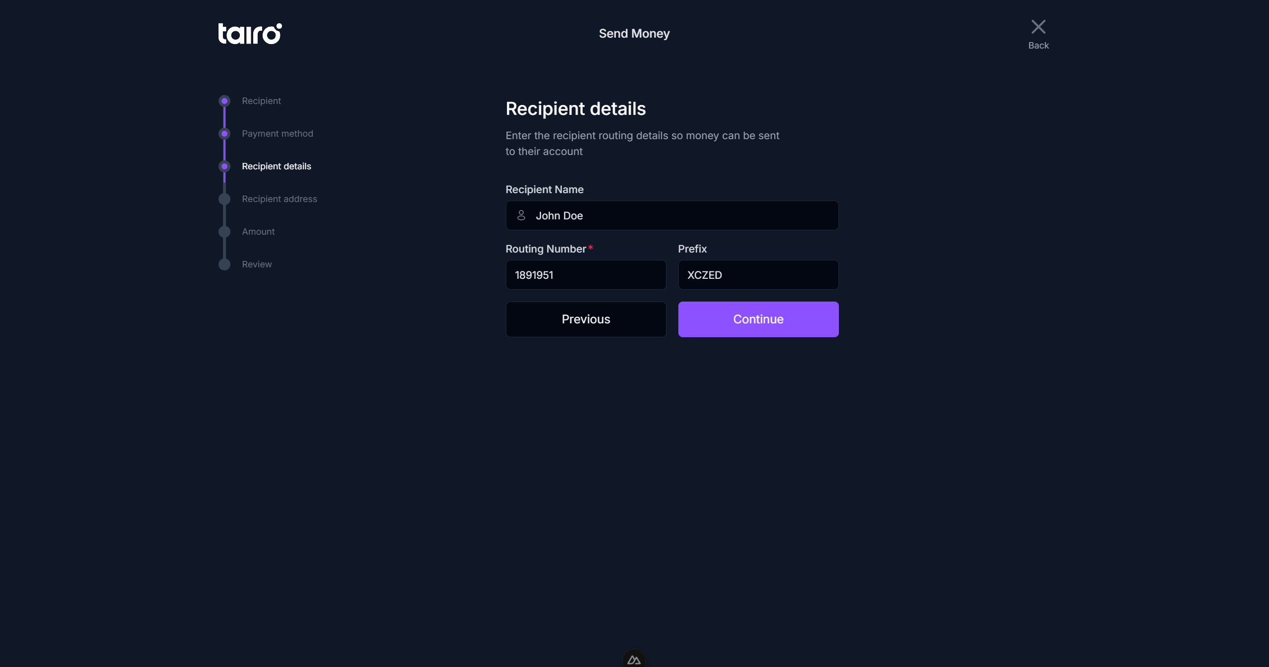 Tairo - Send - Step 3