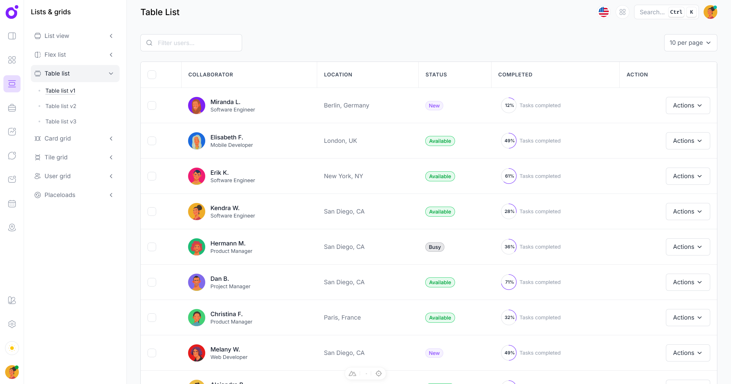 Tairo - Table list 1