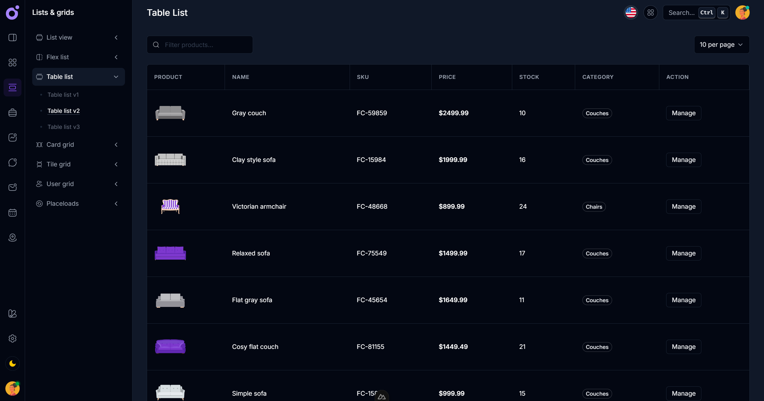 Tairo - Table list 2