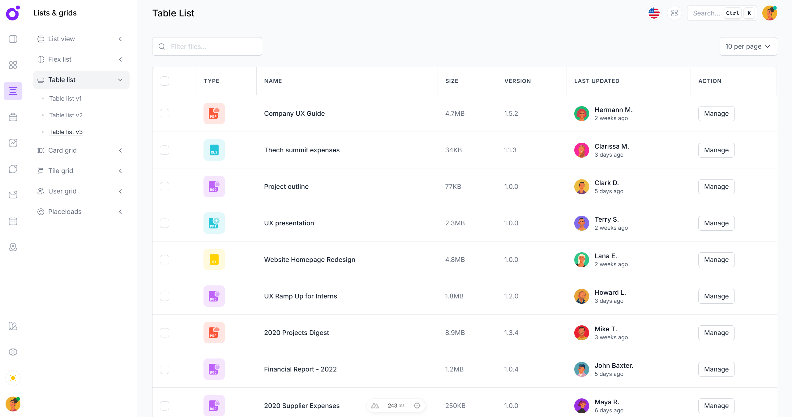 Tairo - Table list 3