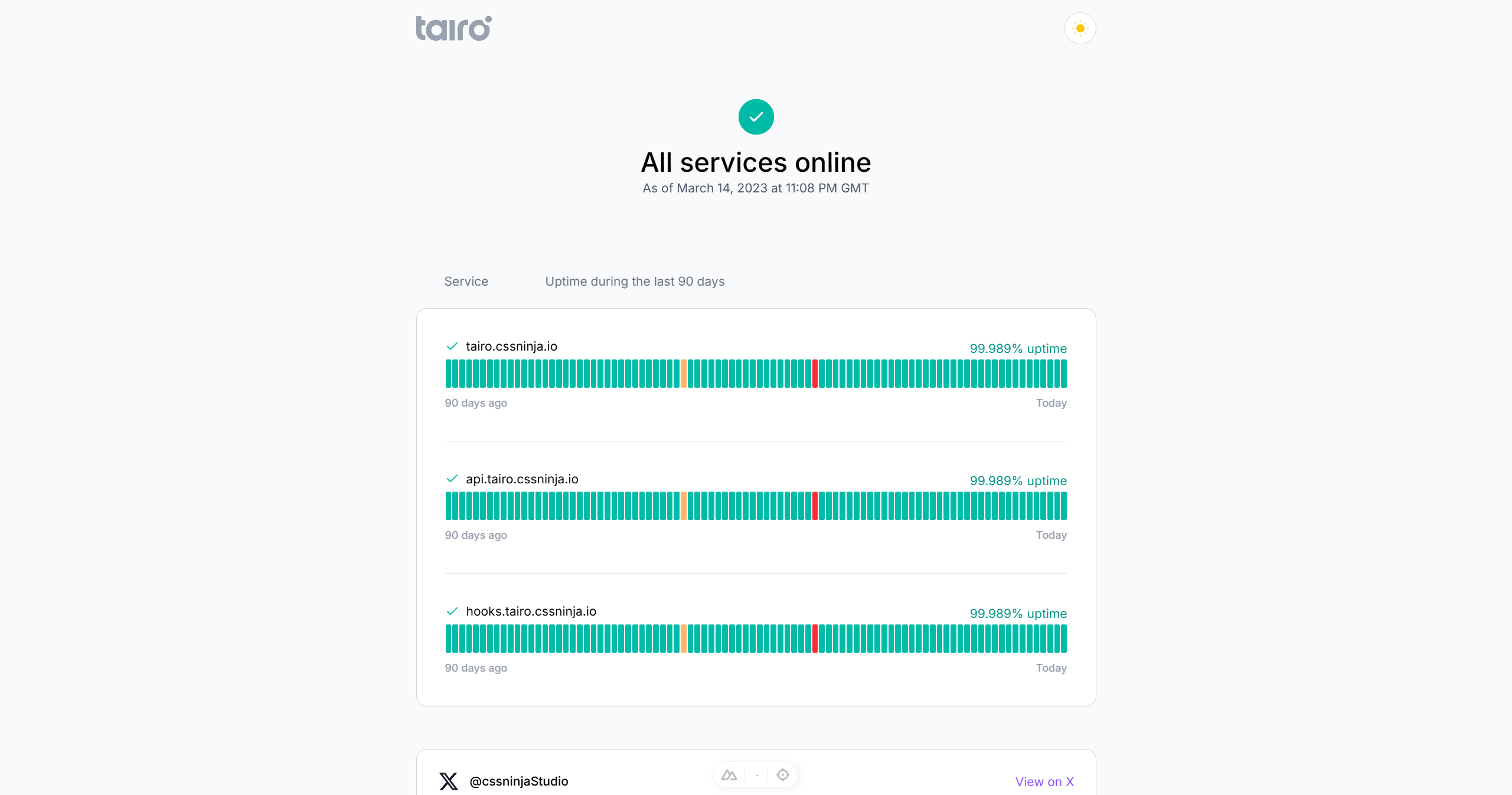 Tairo - Service status
